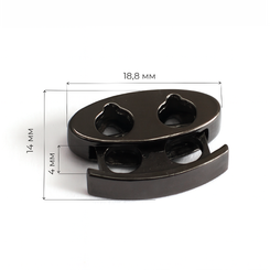 AS14400025 Фиксатор для шнура двухдырочный металлический, отв. 4 мм, 18,8х14 мм (1 место 1 деталь) черный никель 