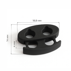 AS14400025 Фиксатор для шнура двухдырочный, металл прорезиненный, отв. 4 мм, 18,8×14 (1 место 1 деталь) черный